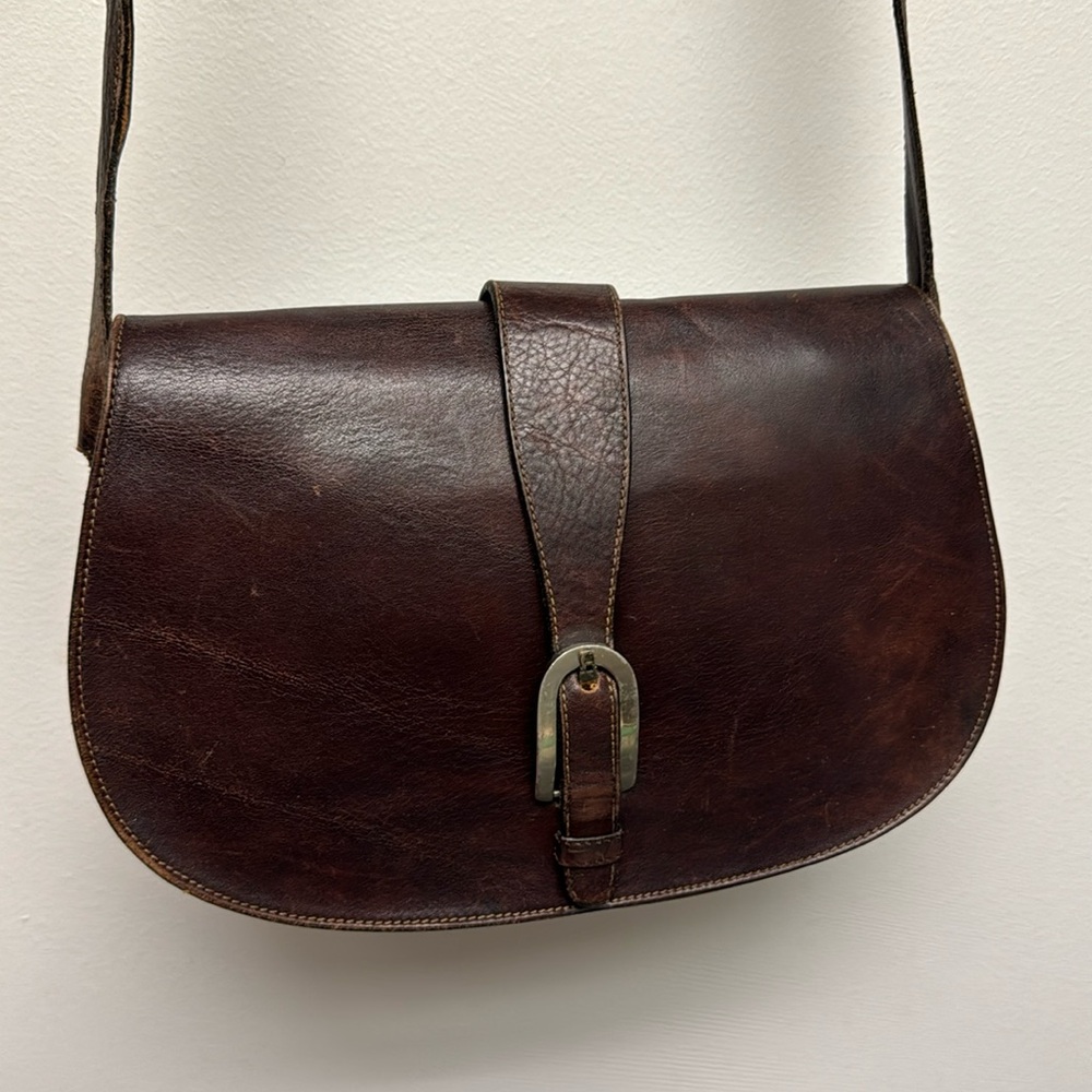 Rare 80s maple brown Etienne Aigner saddlebag hand made Munich Germany